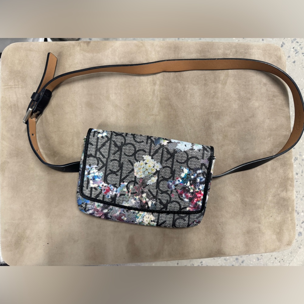 Calvin Klein Black and Gray Crossbody Bag with Monogram Pattern